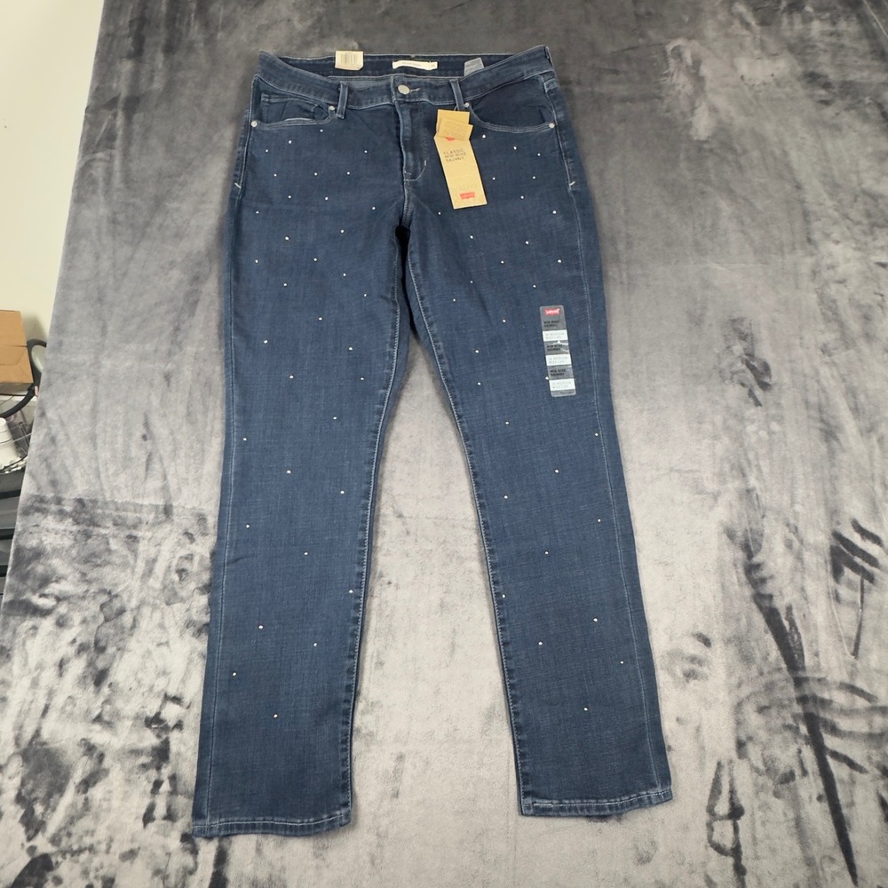 NWT Levi's Skinny Jeans Womens 16M Blue Rhinestone Studded Mid Rise 58575-0172